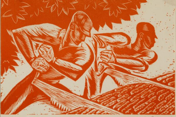 orange woodblock print